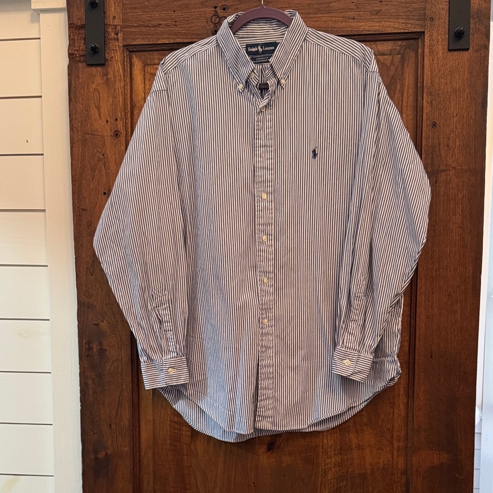 Ralph Lauren Men's Navy Striped Button Down Shirt